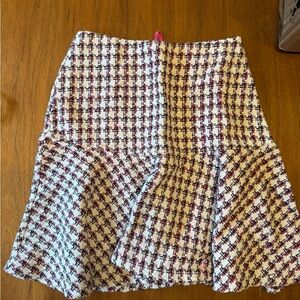 Anthropologie Checkered A-Line Skirt in Black, White, and Pink